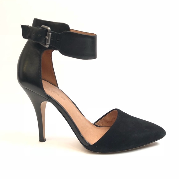 Madewell Shoes - Madewell Ava Ankle Cuff Pointed Black Suede Heel